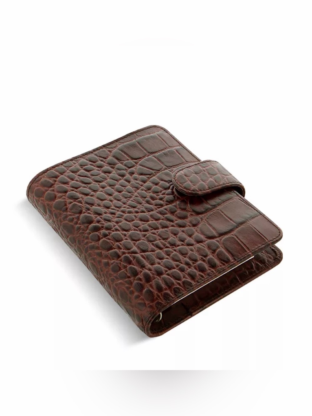 Stunning filoFAX Brown Croc-Embossed Leather Wallet Folio with Snap RARE